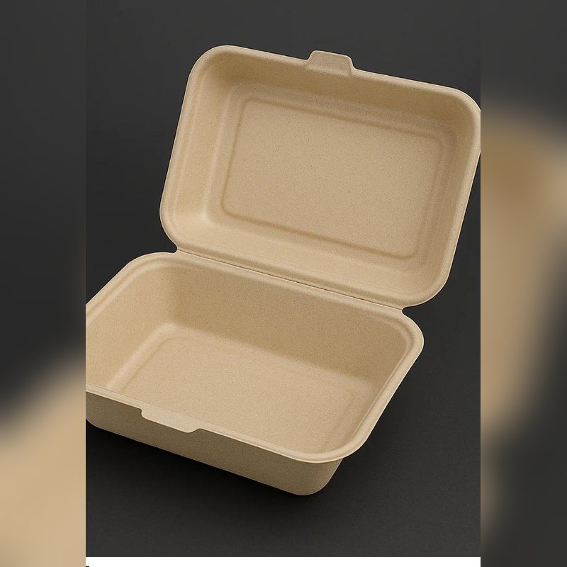 Compostable bagasse clamshell container