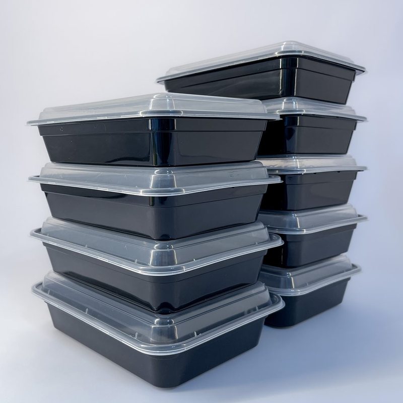 Black microwavable to-go container with lid